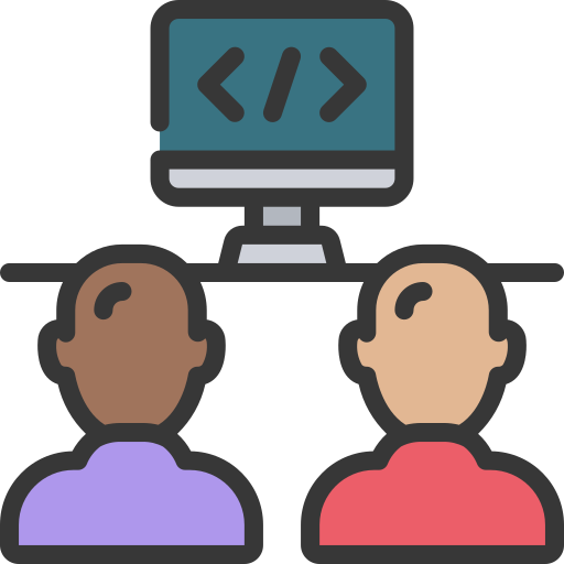 icon of two people programming together